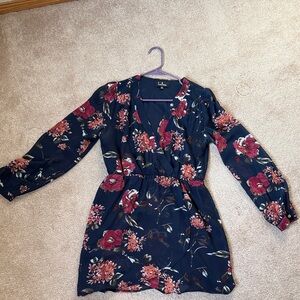 Lulu's Navy and Pink Floral V-Neck Dress